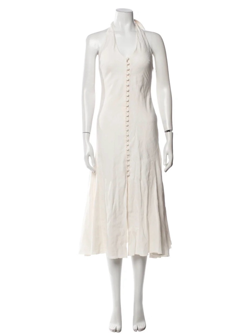 cult gaia ivory halter button-front midi dress linen with wrapped buttons - Picture 11 of 12